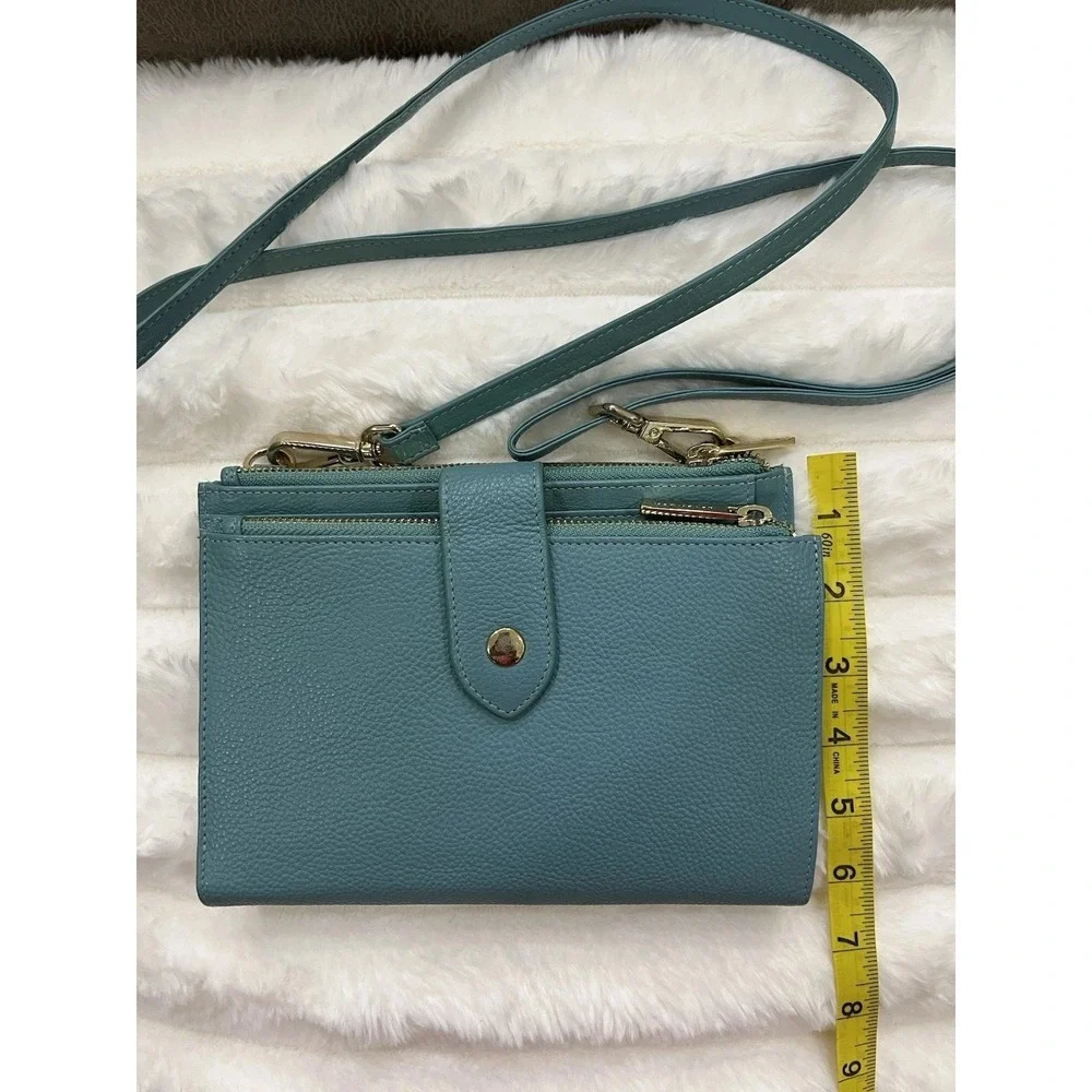Levinger Crossbody Wallet Bag Womens OS‎ Teal Blue Excellent Pebbled Leather